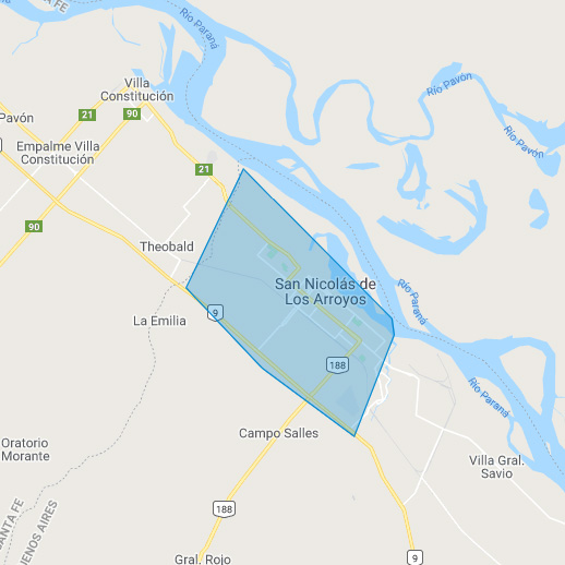 Mapa - Zona ciudad de San Nicolás de los Arroyos